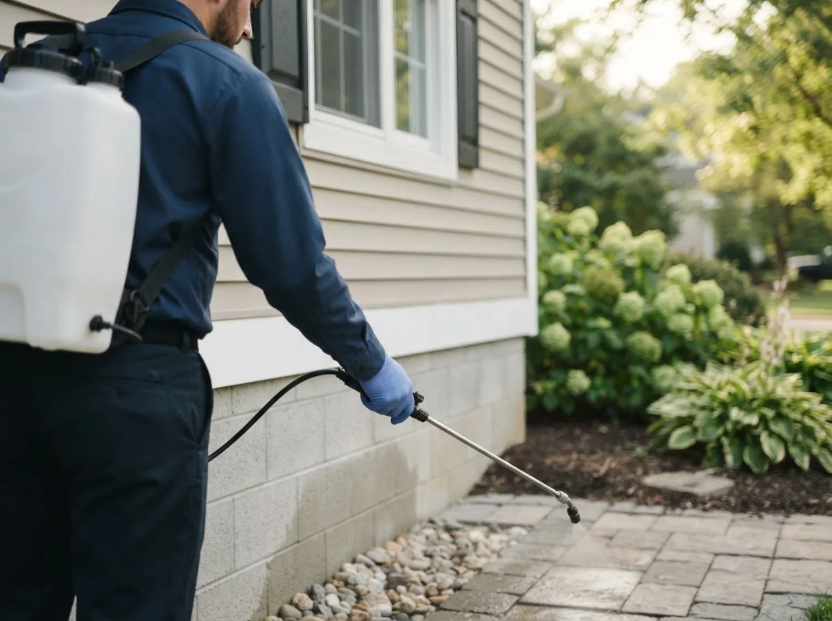 Pest control technician inspecting a home in Earlton, NY